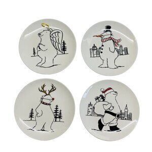 Pottery Barn Preston Holiday Polar Bear Dessert Plates Set Of 4 Christmas 8.5"